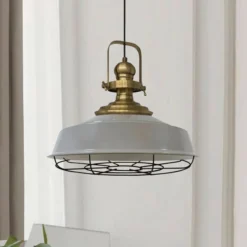 Hängeleuchte Astel, grau, Ø 41 cm, Metall, Detail altmessing