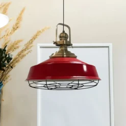 Hängeleuchte Astel, rot, Ø 41 cm, Metall, Detail altmessing