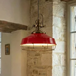 Hängeleuchte Astel, rot, Ø 41 cm, Metall, Detail altmessing