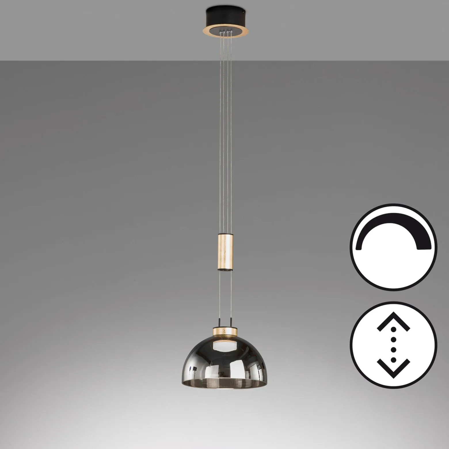 Hängeleuchte Avignon 1-flg. Rauchglas/schwarz/gold