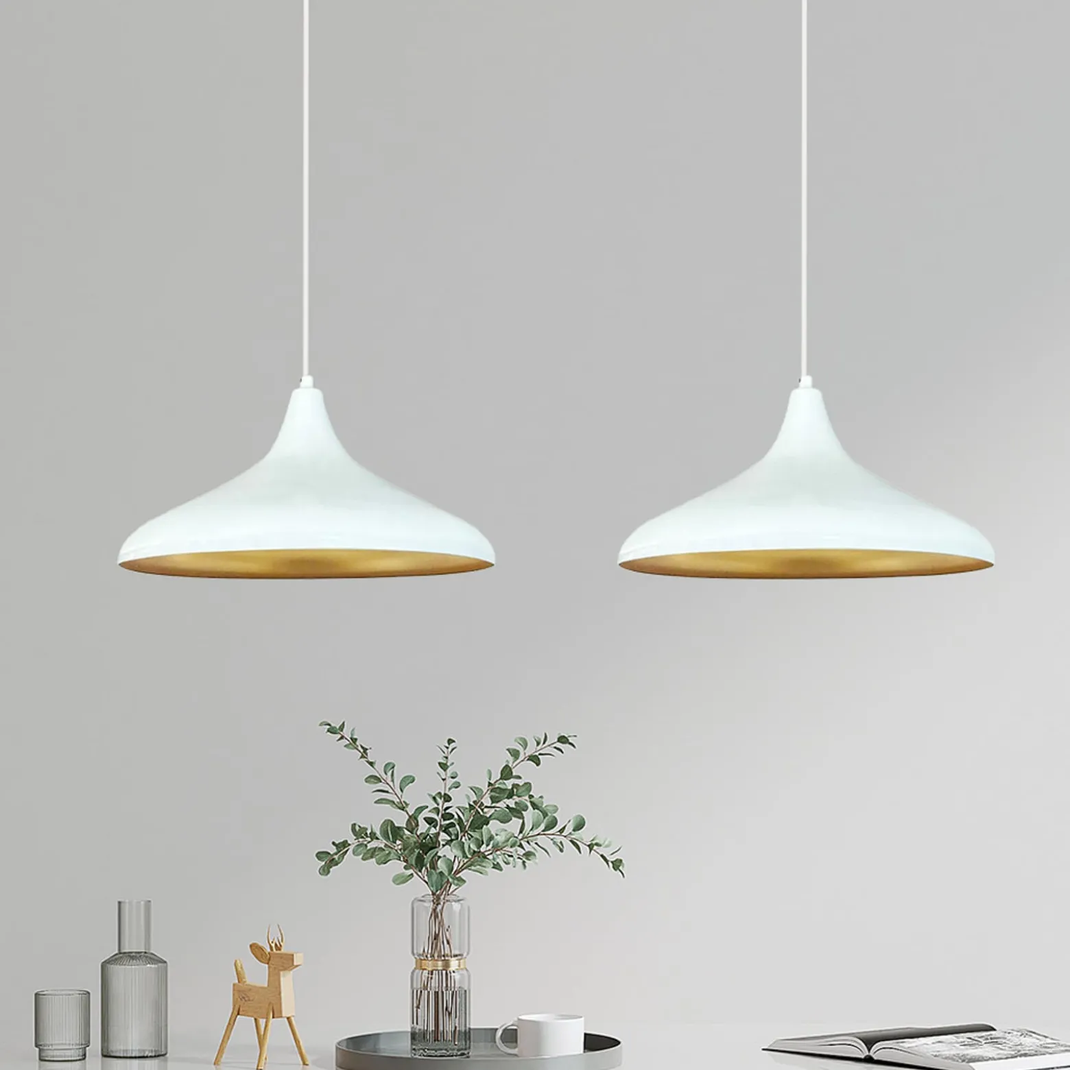 Hängeleuchte Claus, weiß, Länge 85 cm, 2-flammig, Metall