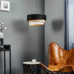 Hängeleuchte Devon, schwarz/beige/ecru/gold Ø45cm