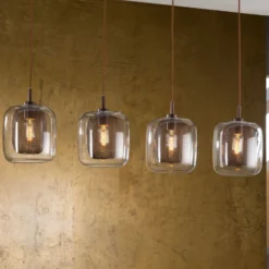 Hängeleuchte Fox, 4-flammig, Doppelschirme, Glas