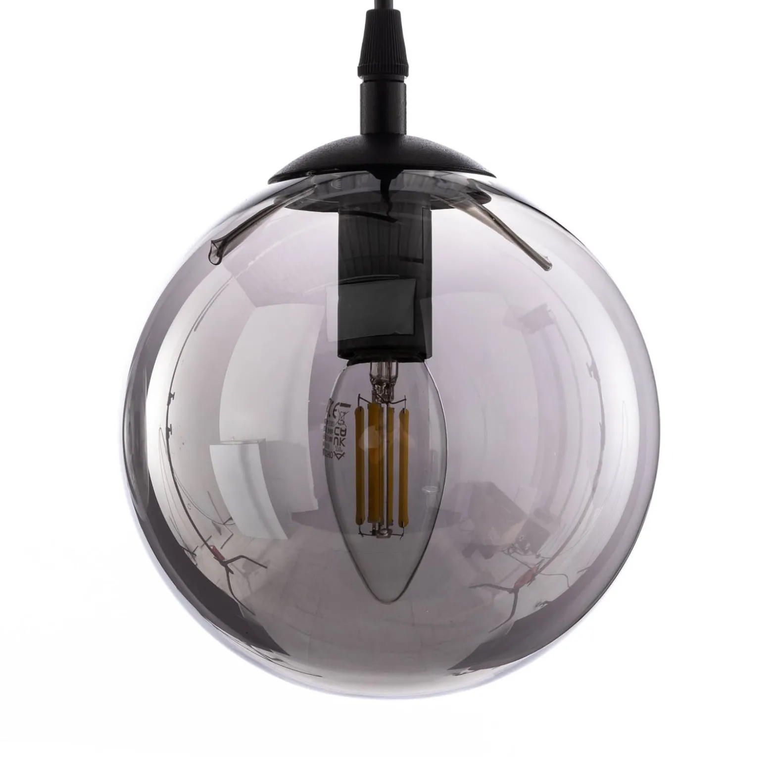 Hängeleuchte Glassy, 3-flg., gerade, schwarz, grafit, Glas