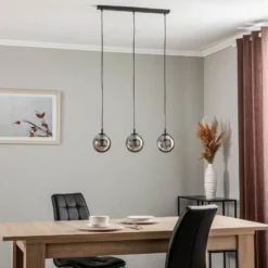Hängeleuchte Glassy, 3-flg., gerade, schwarz, grafit, Glas