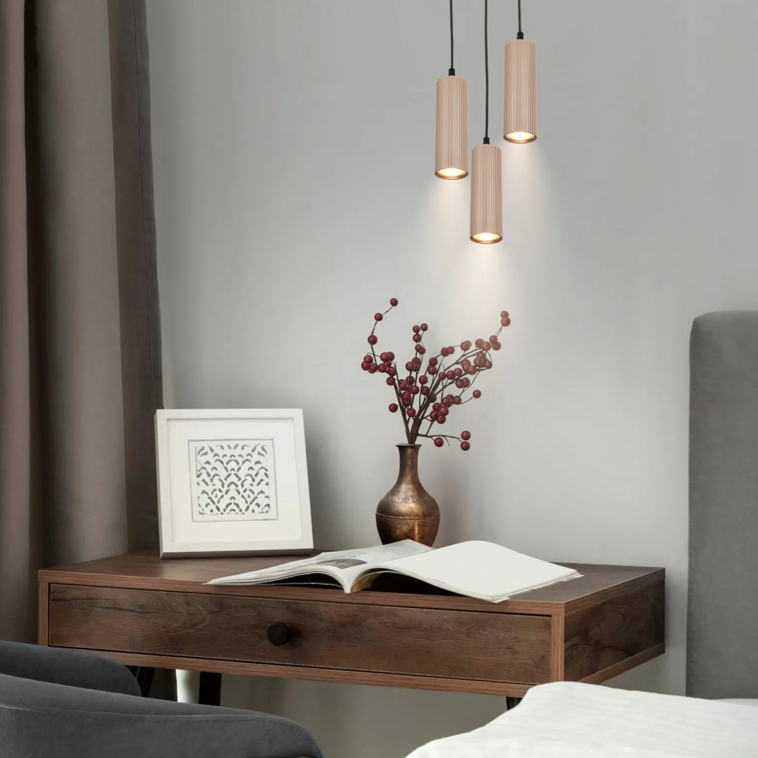 Hängeleuchte Ida, beige, 3-flammig, Ø 20 cm, GU10