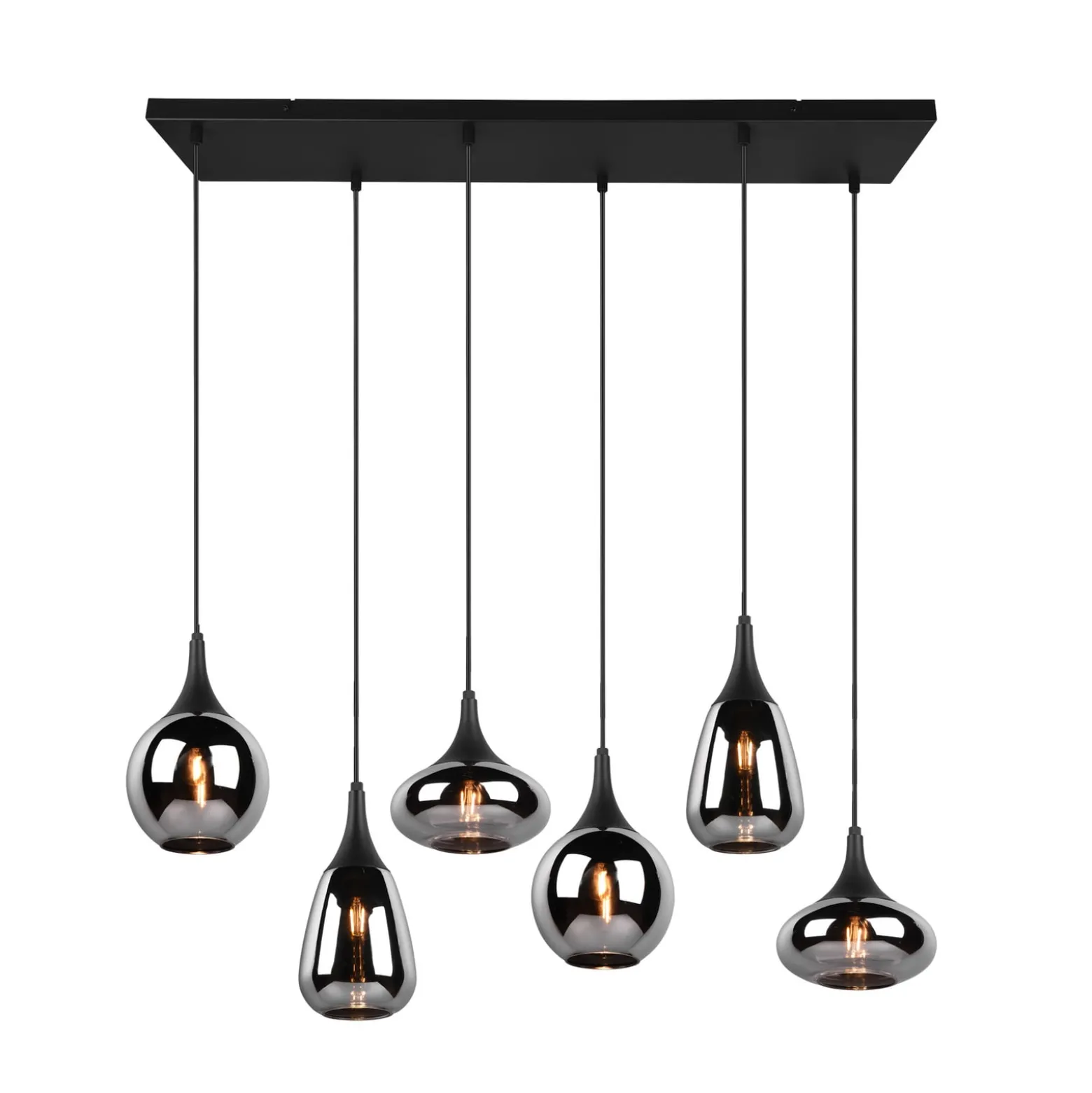 Hängeleuchte Lumina, 6-flammig, schwarz/chrom, Glas