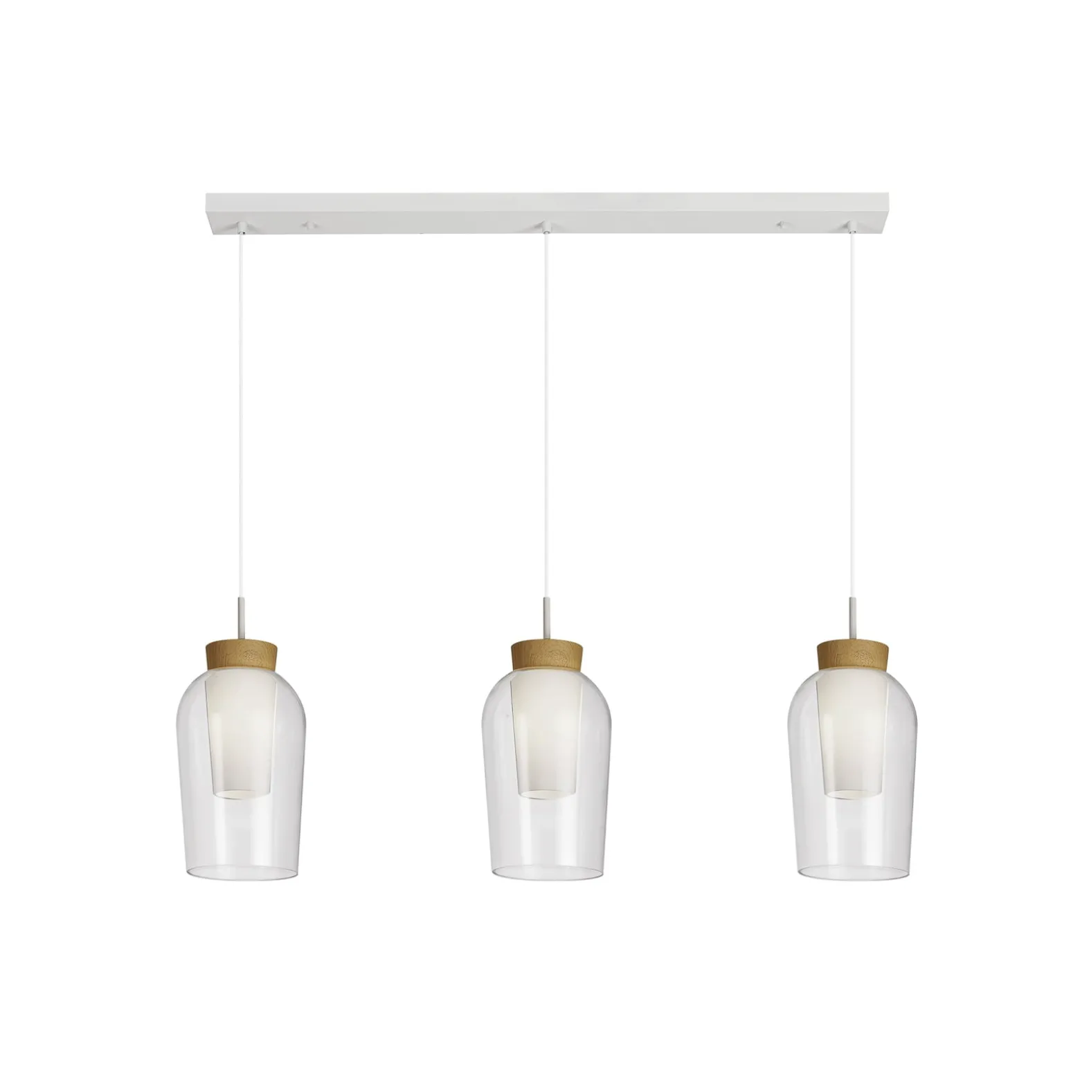 Hängeleuchte Nora, weiß, transparent, 3-flammig Balken, Glas