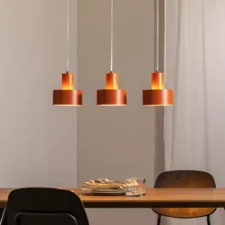 Hängeleuchte Rif 3, ziegelrot, 3-flammig, linear, Stahl