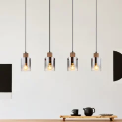 Hängeleuchte Underwood, Länge 105 cm, braun/rauchgrau, MDF