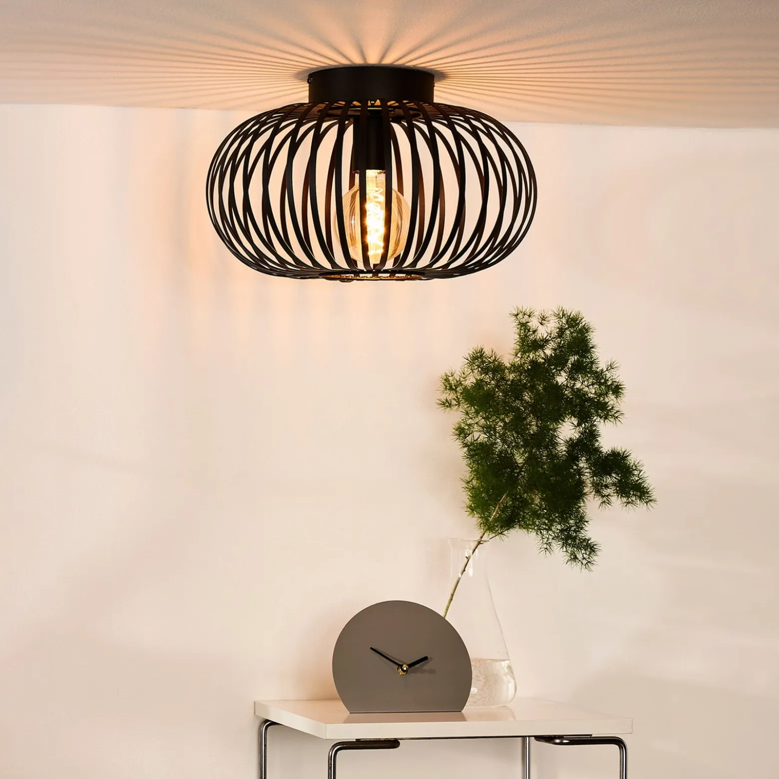 Käfig-Deckenleuchte Manuela, Ø 40 cm, schwarz
