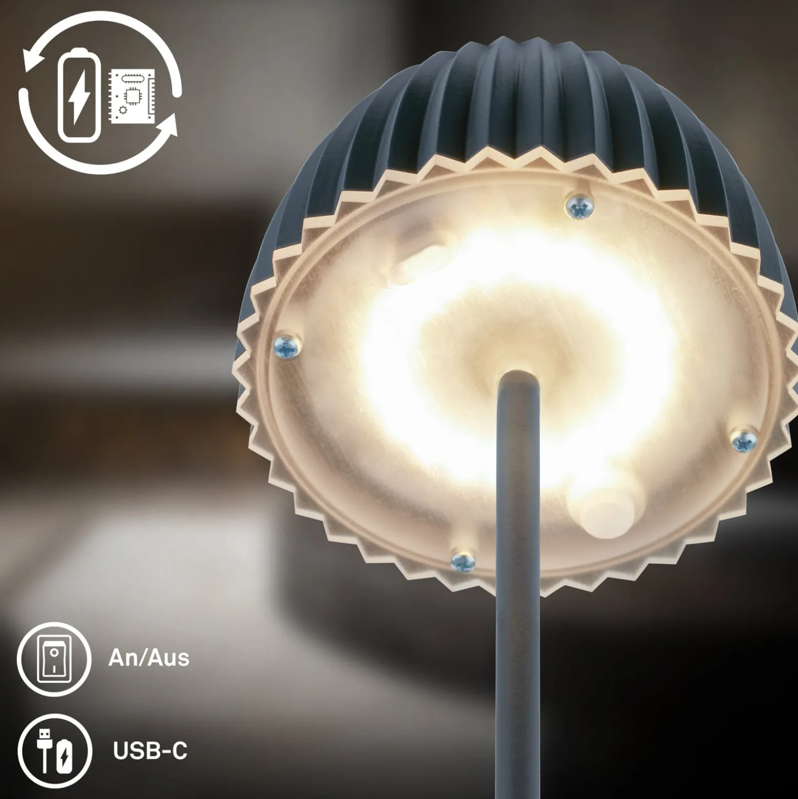 LED-Akku-Stehlampe Brilo unplugged Riffle, anthrazit