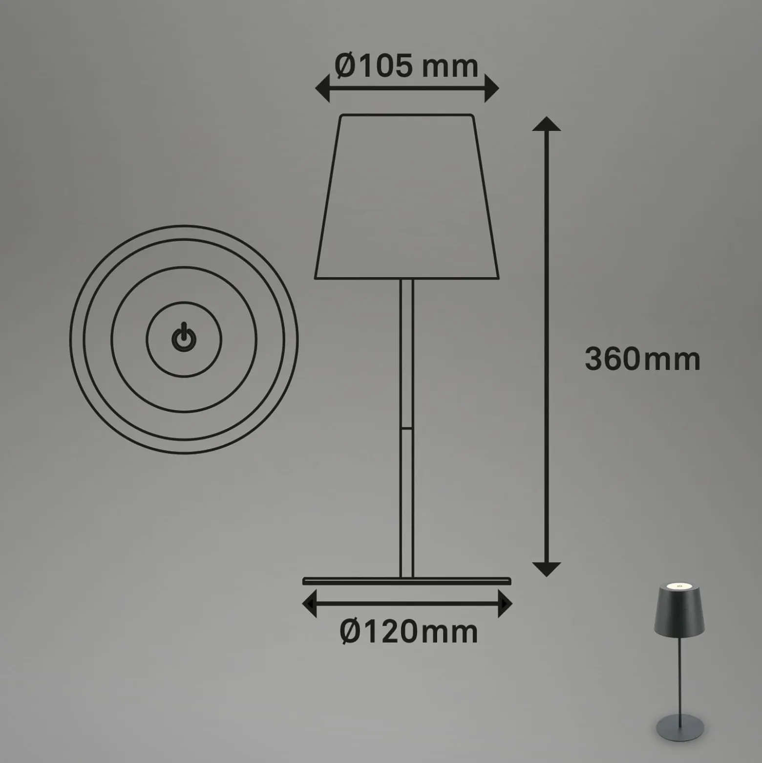 LED-Akku-Tischlampe 7508015, anthrazit 2.700 K IP44 Touchdim