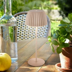 LED-Akku-Tischlampe Brilo unplugged Riffle, 36 cm, beige