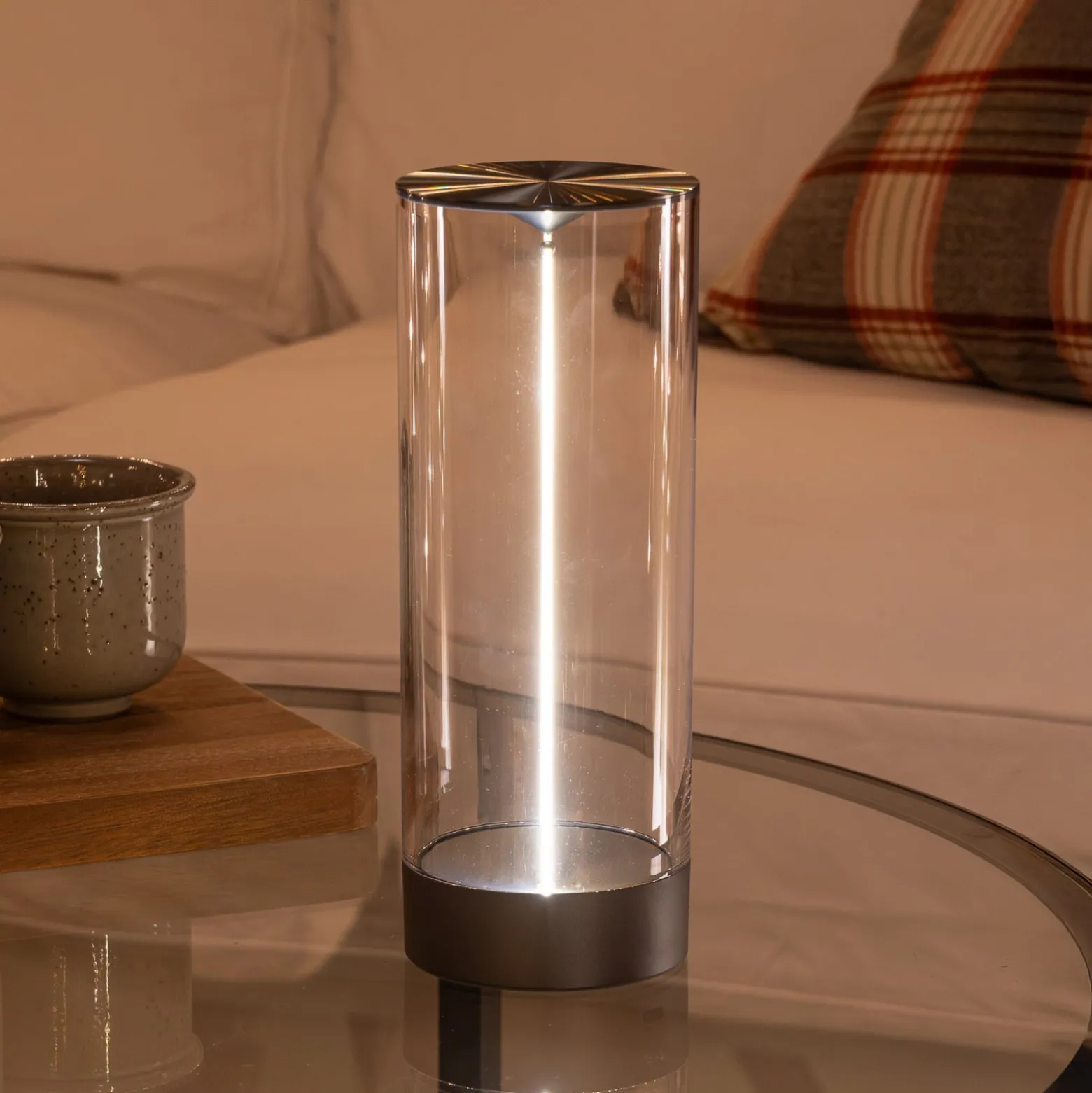 LED-Akku-Tischleuchte Edison, Höhe 24 cm, grau/klar, IP54