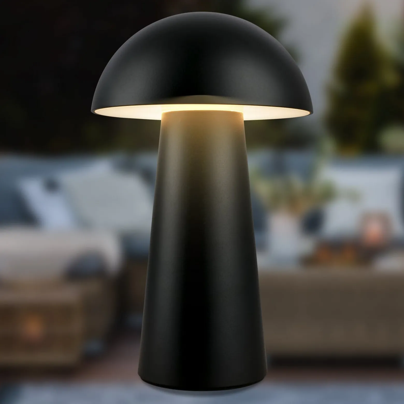 LED-Akku-Tischleuchte Fungo Mini, schwarz, Touch, Kunststoff