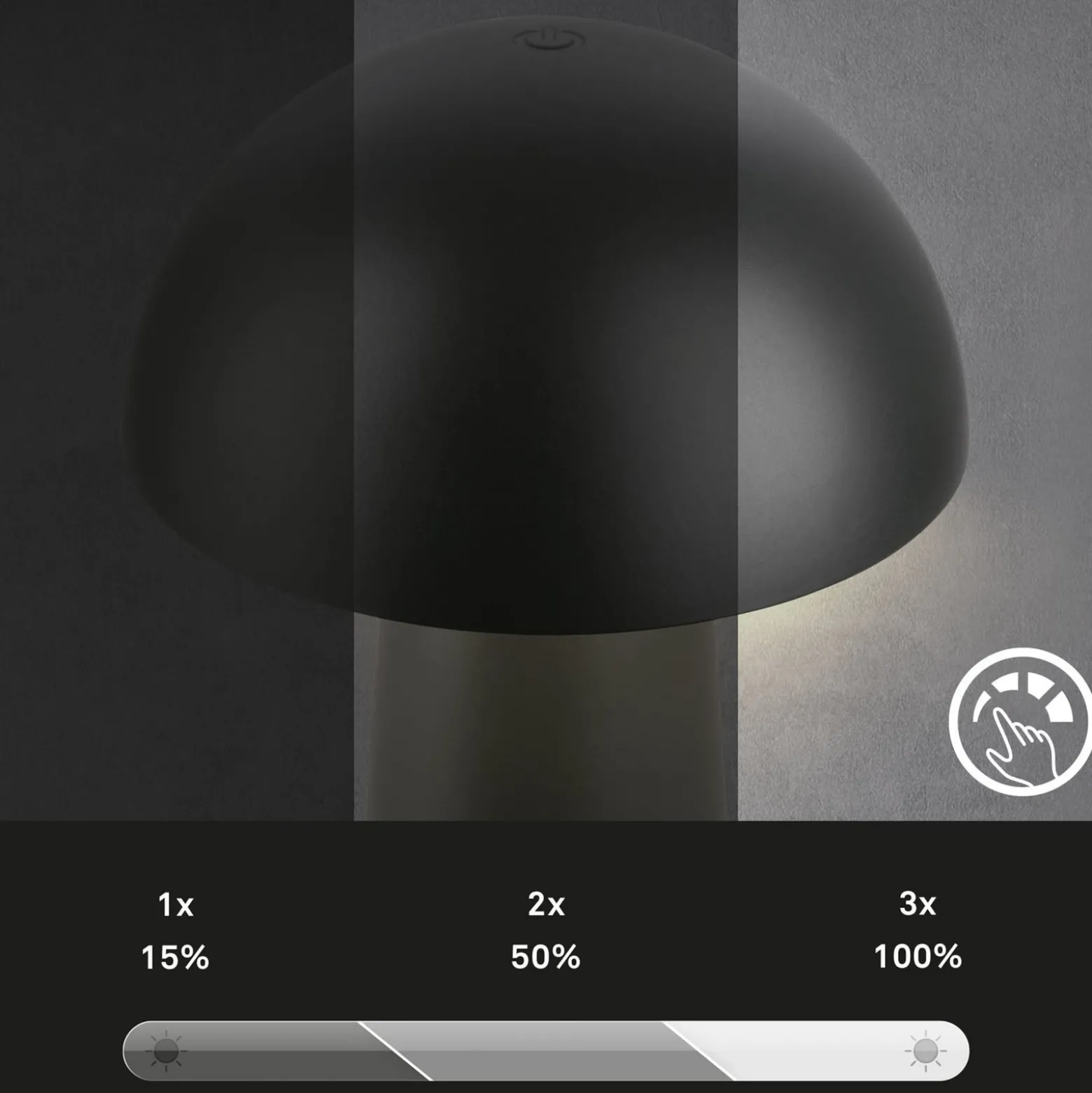 LED-Akku-Tischleuchte Fungo Mini, schwarz, Touch, Kunststoff