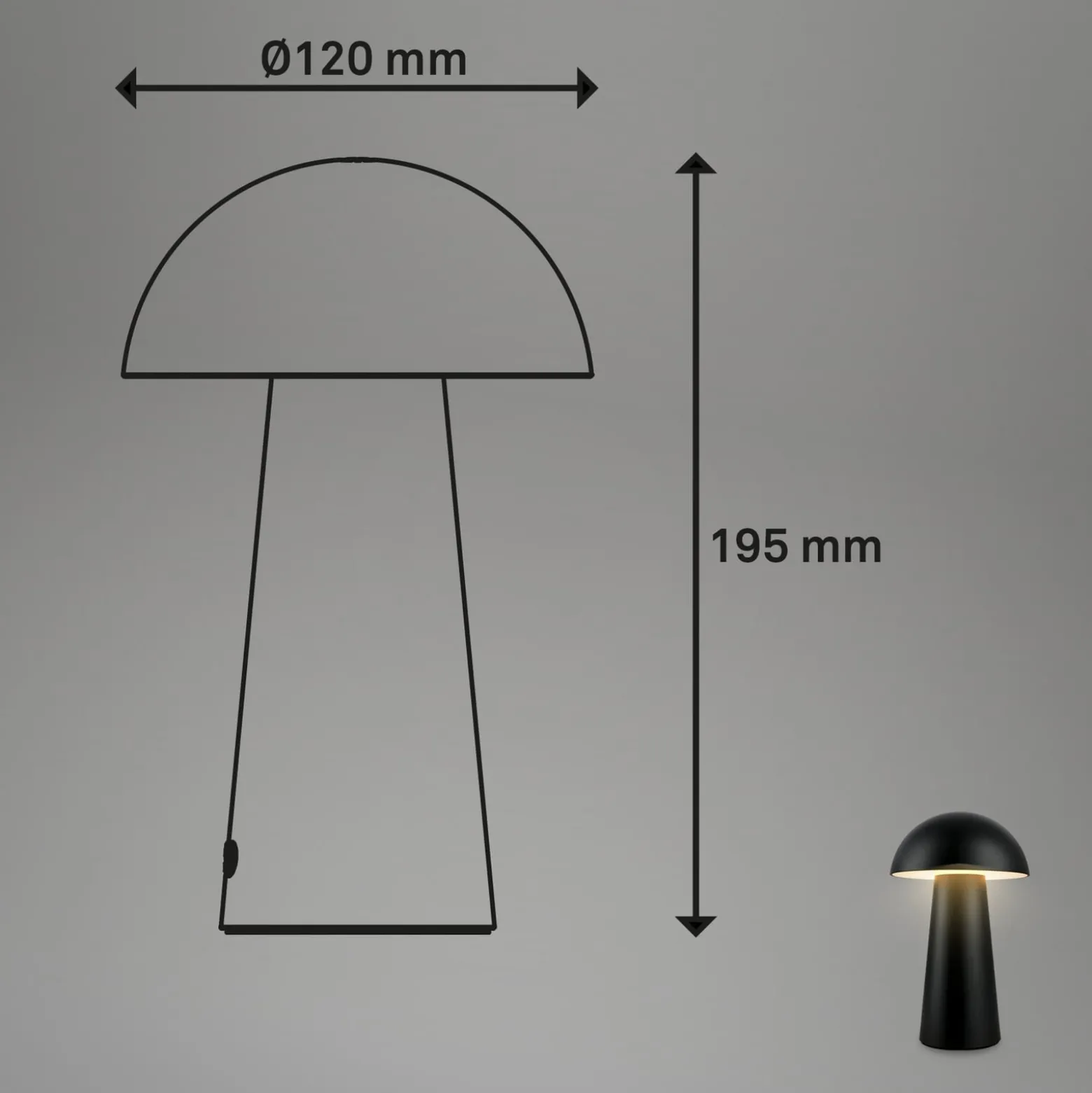 LED-Akku-Tischleuchte Fungo Mini, schwarz, Touch, Kunststoff