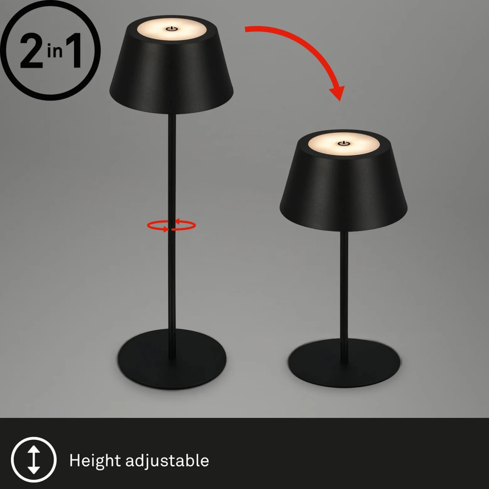 LED-Akku-Tischleuchte Kiki, schwarz, IP44, 3.000 K, RGBW