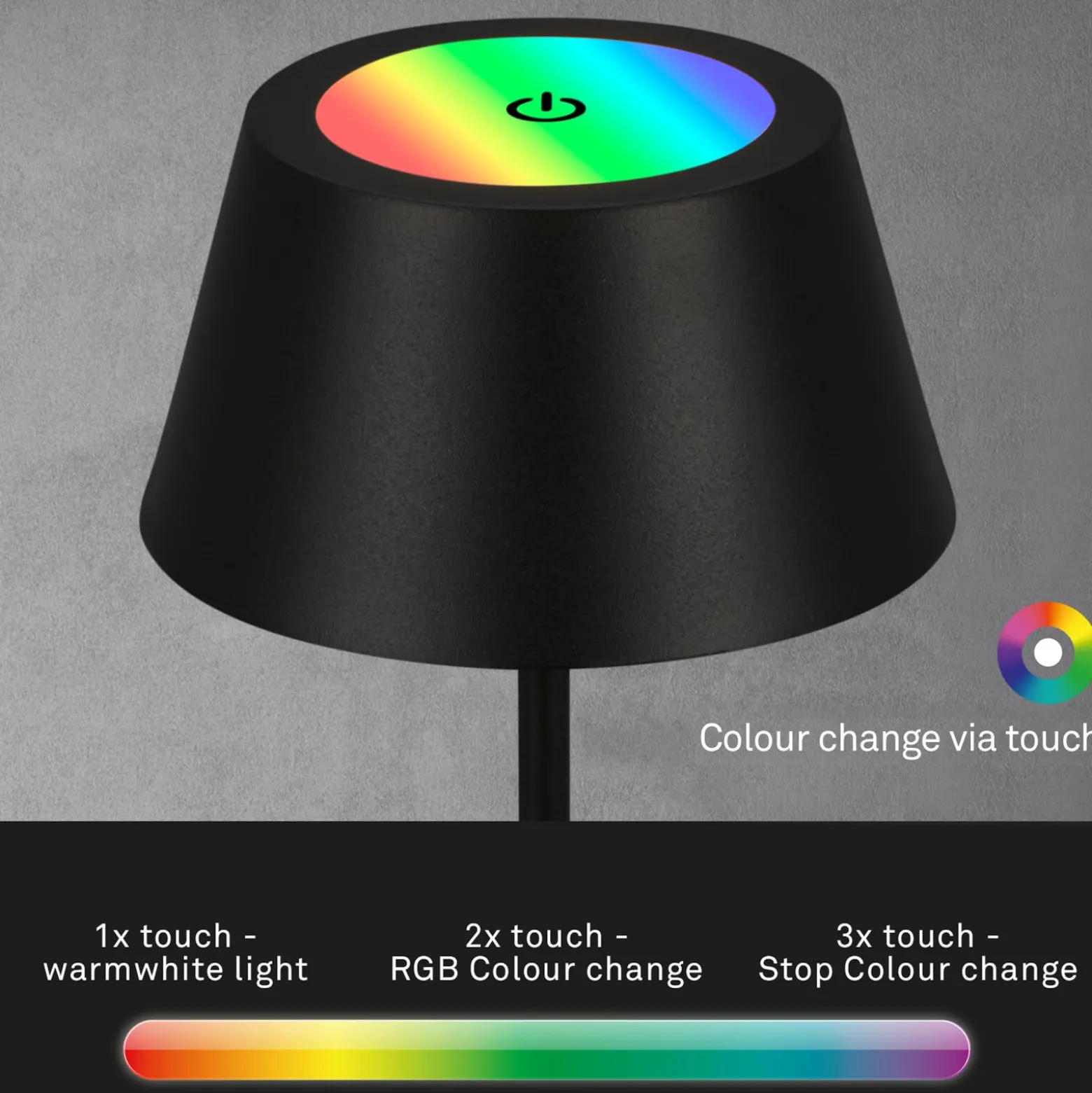 LED-Akku-Tischleuchte Kiki, schwarz, IP44, 3.000 K, RGBW