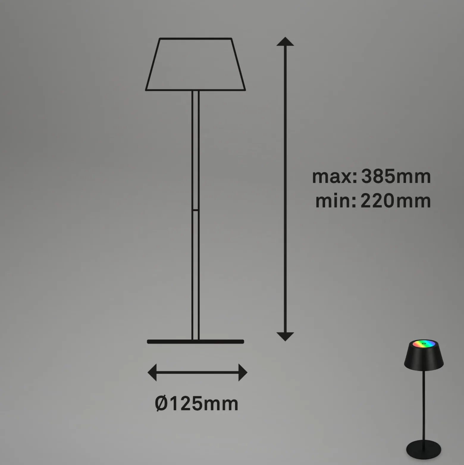 LED-Akku-Tischleuchte Kiki, schwarz, IP44, 3.000 K, RGBW