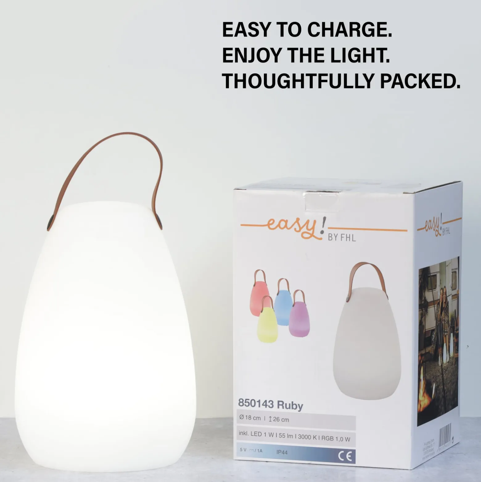 LED-Akku-Tischleuchte Ruby, Ø 18 cm, weiß, IP44, RGB dimmbar