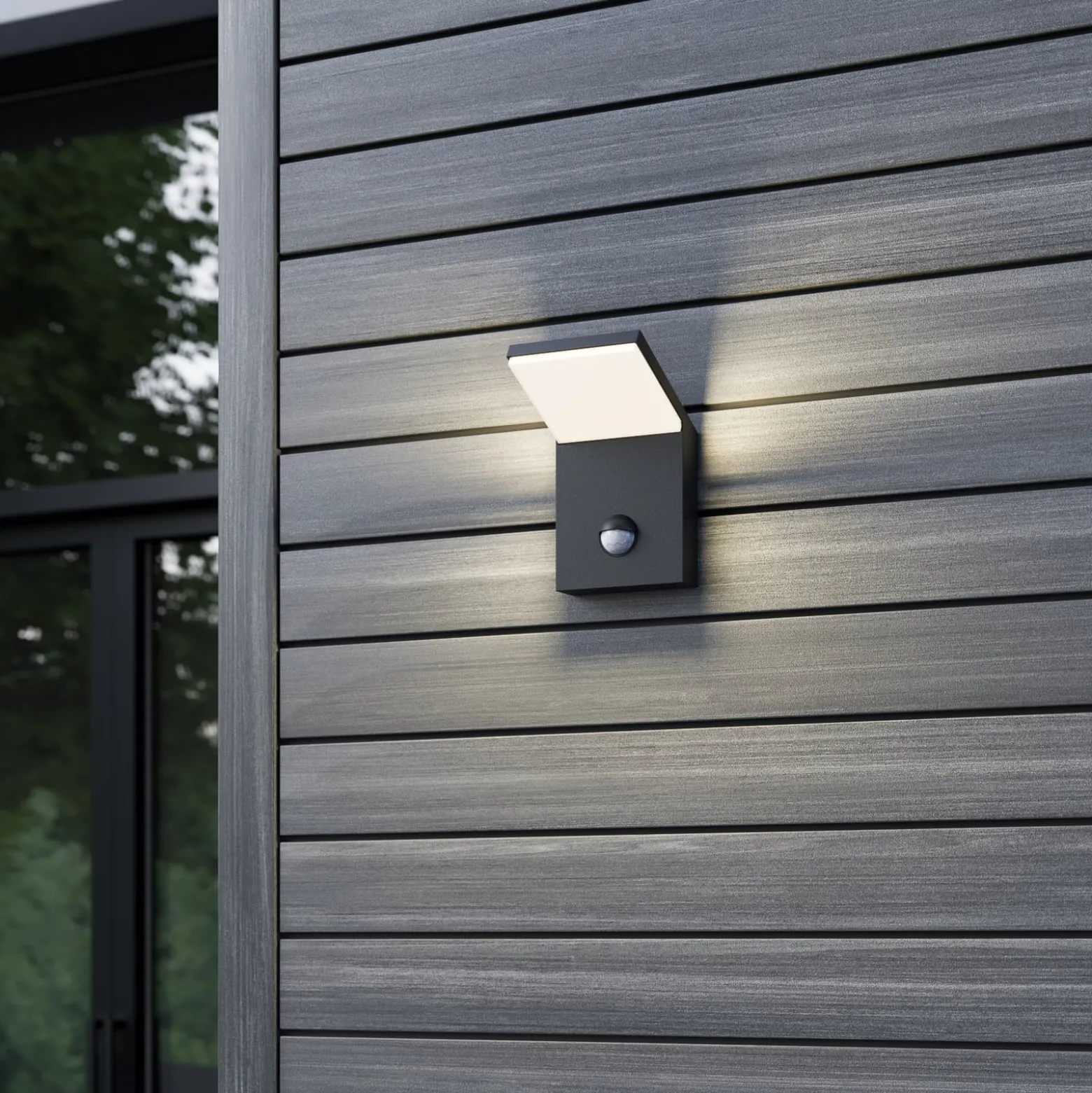 LED-Außenwandleuchte Nevio, Metall, anthrazit, Sensor