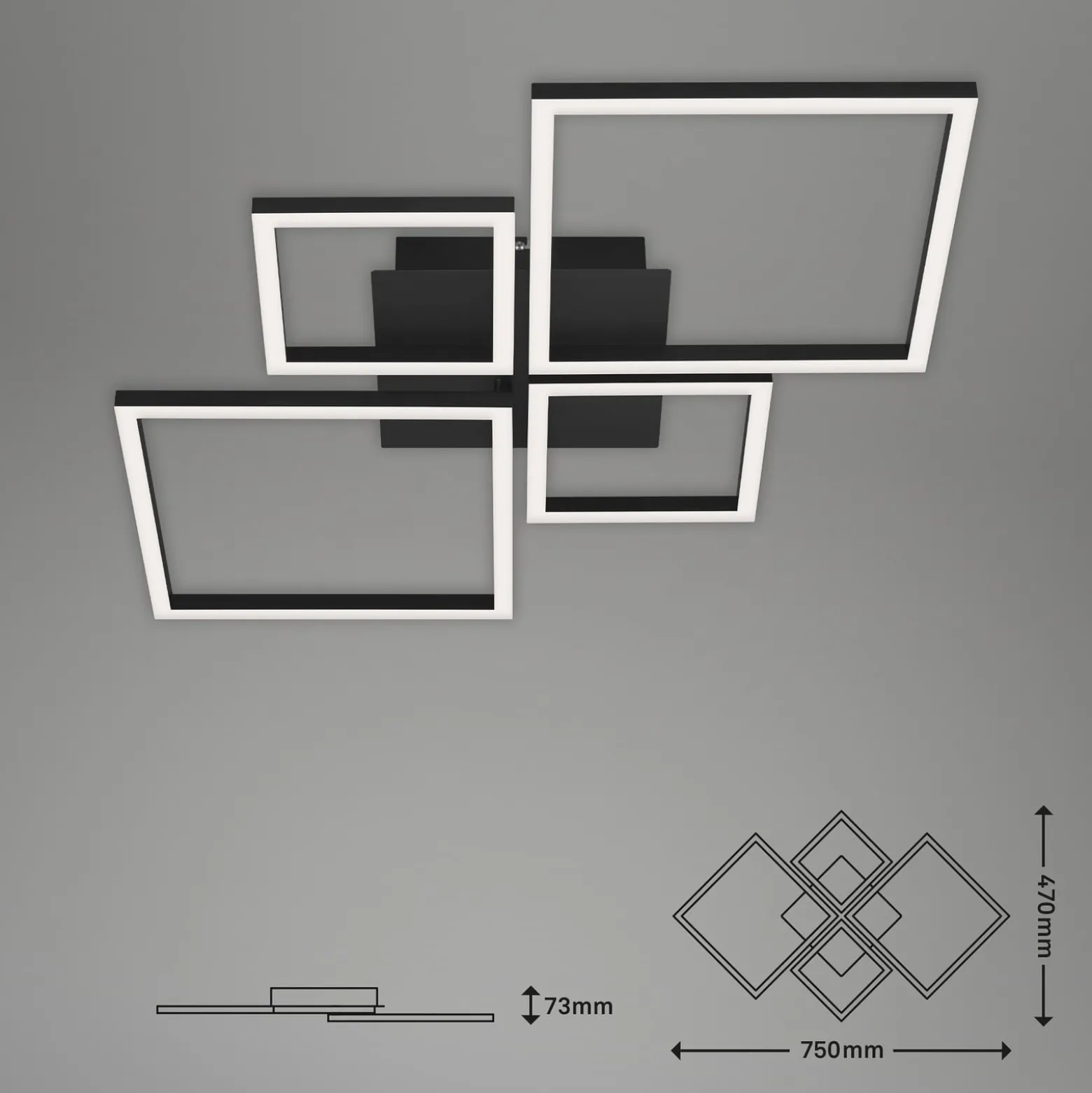 LED-Deckenlampe Frame, Step dim, 4-flammig schwarz