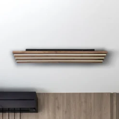 LED-Deckenlampe Hayden, Länge 80 cm, schwarz/holz dunkel