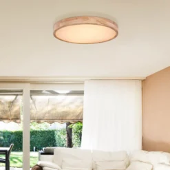 LED-Deckenlampe Rainer, Ø 60 cm, Holzoptik, Metall, CCT