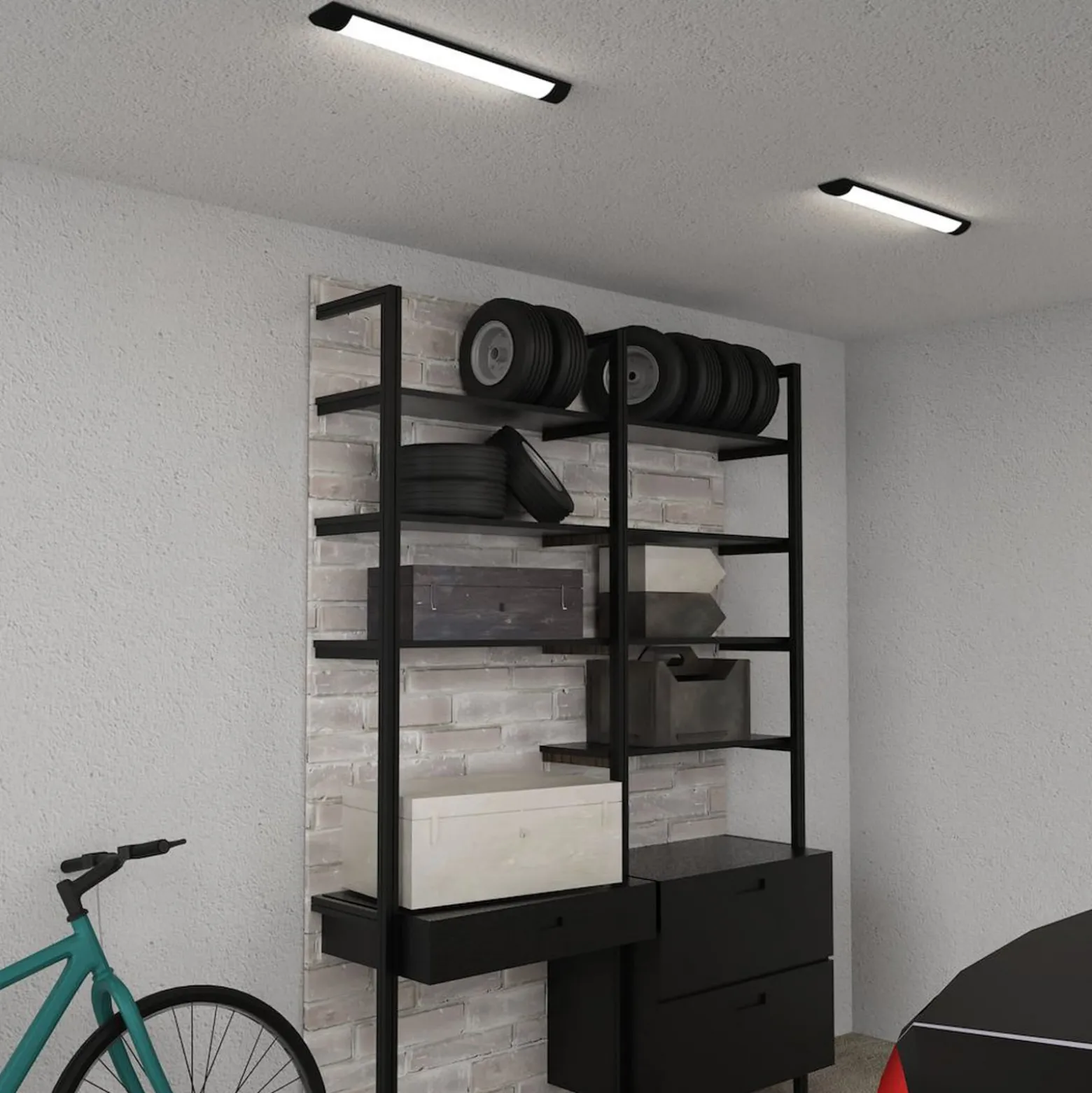 LED-Deckenleuchte Batten, Länge 60 cm, Alu, schwarz, 4.000 K