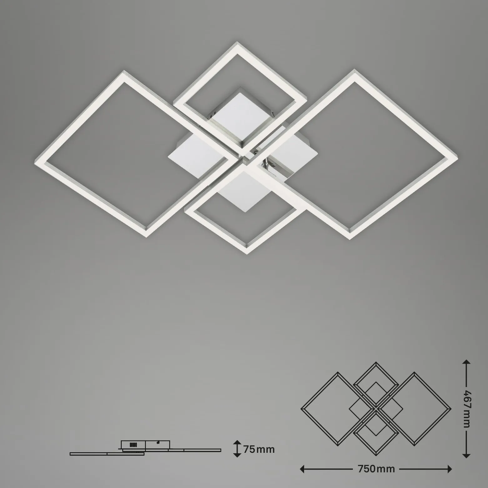 LED-Deckenleuchte Frame, CCT, 4-flammig, aluminium
