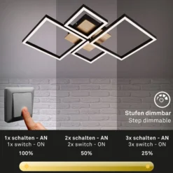 LED-Deckenleuchte Frame, Step dim, 4-flammig Holz