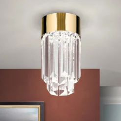 LED-Deckenleuchte Prism, Kristallglas, Ø10cm, gold