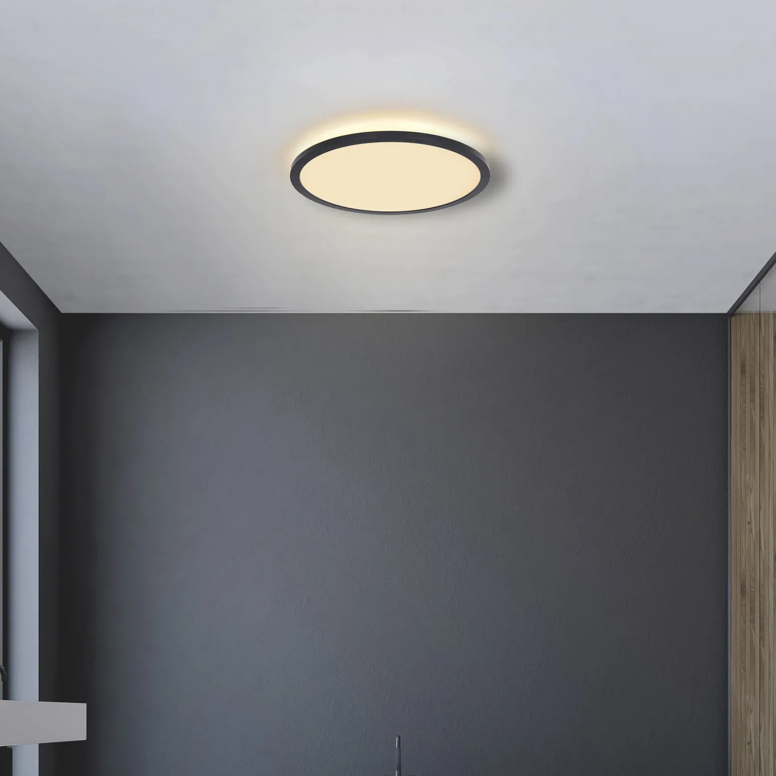 LED-Deckenleuchte Sapana, schwarz, rund, dimmbar