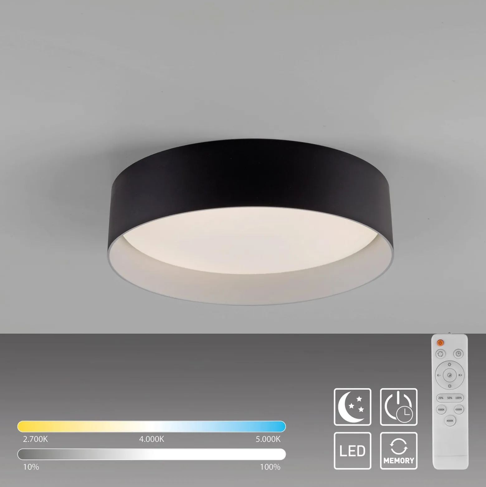 LED-Deckenleuchte TAVOLI, schwarz, Ø 29 cm, Metall, CCT, dim