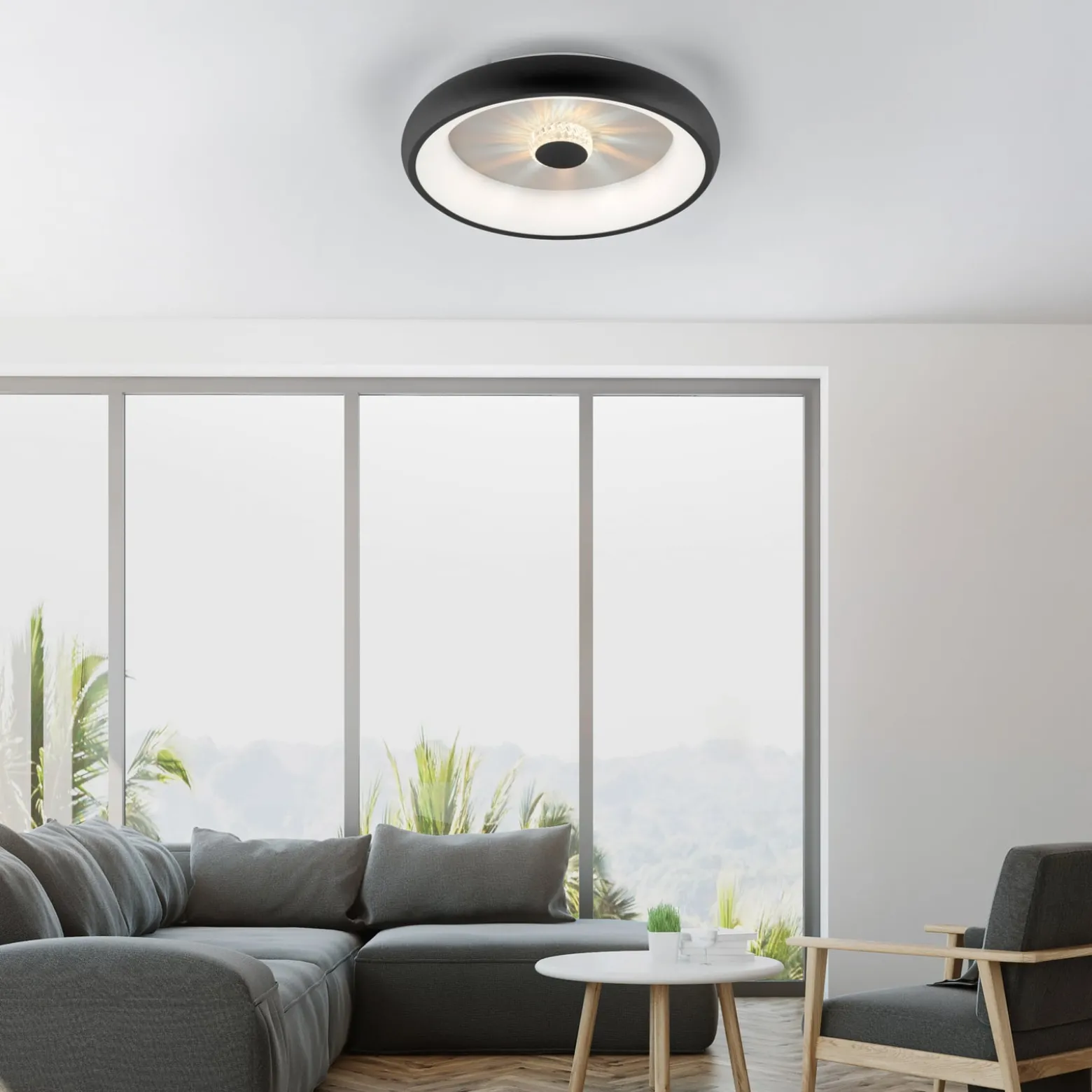 LED-Deckenleuchte Vertigo, CCT, Ø 46,5 cm, schwarz