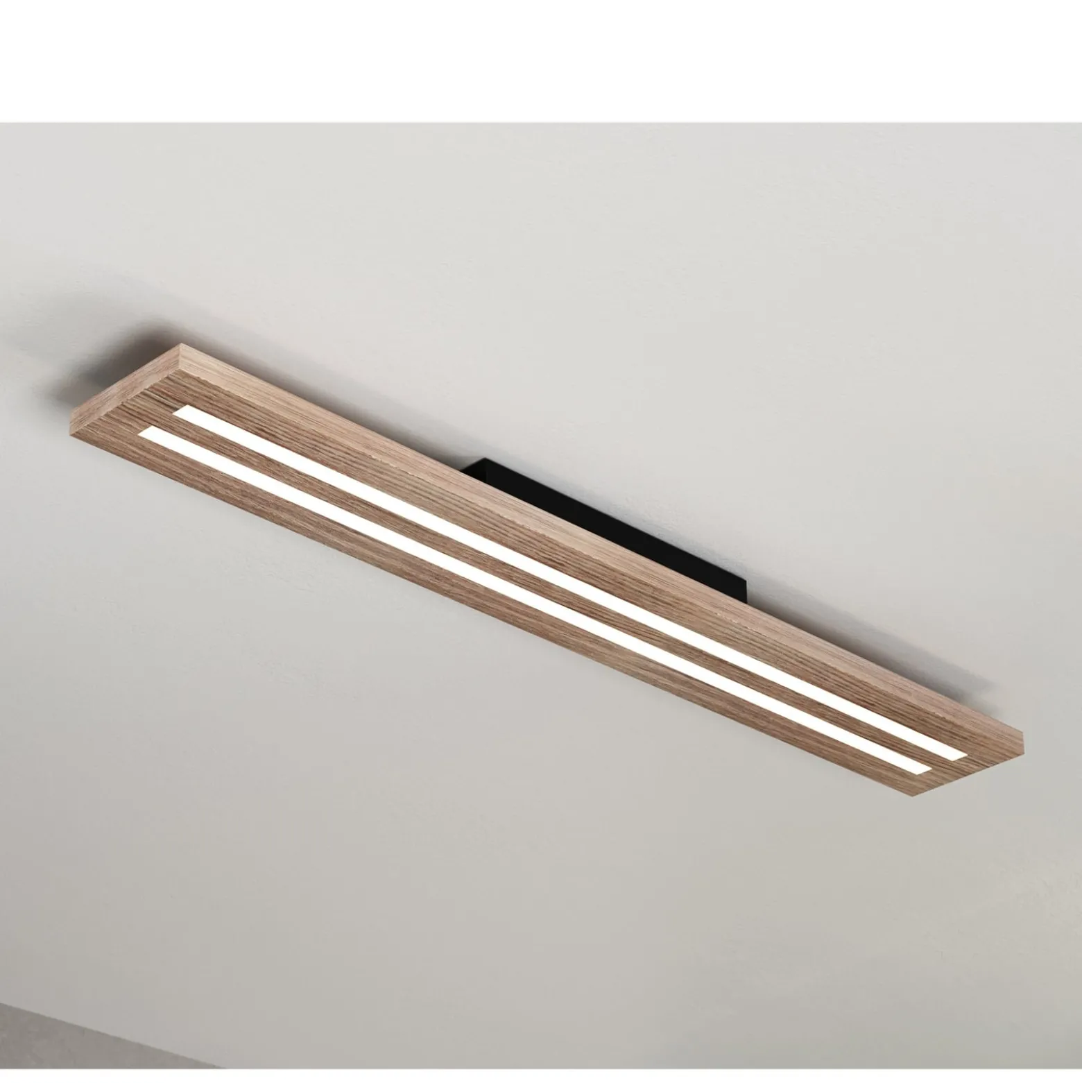 LED-Deckenleuchte Woody, Länge 80 cm, Eiche/schwarz, 3.000 K