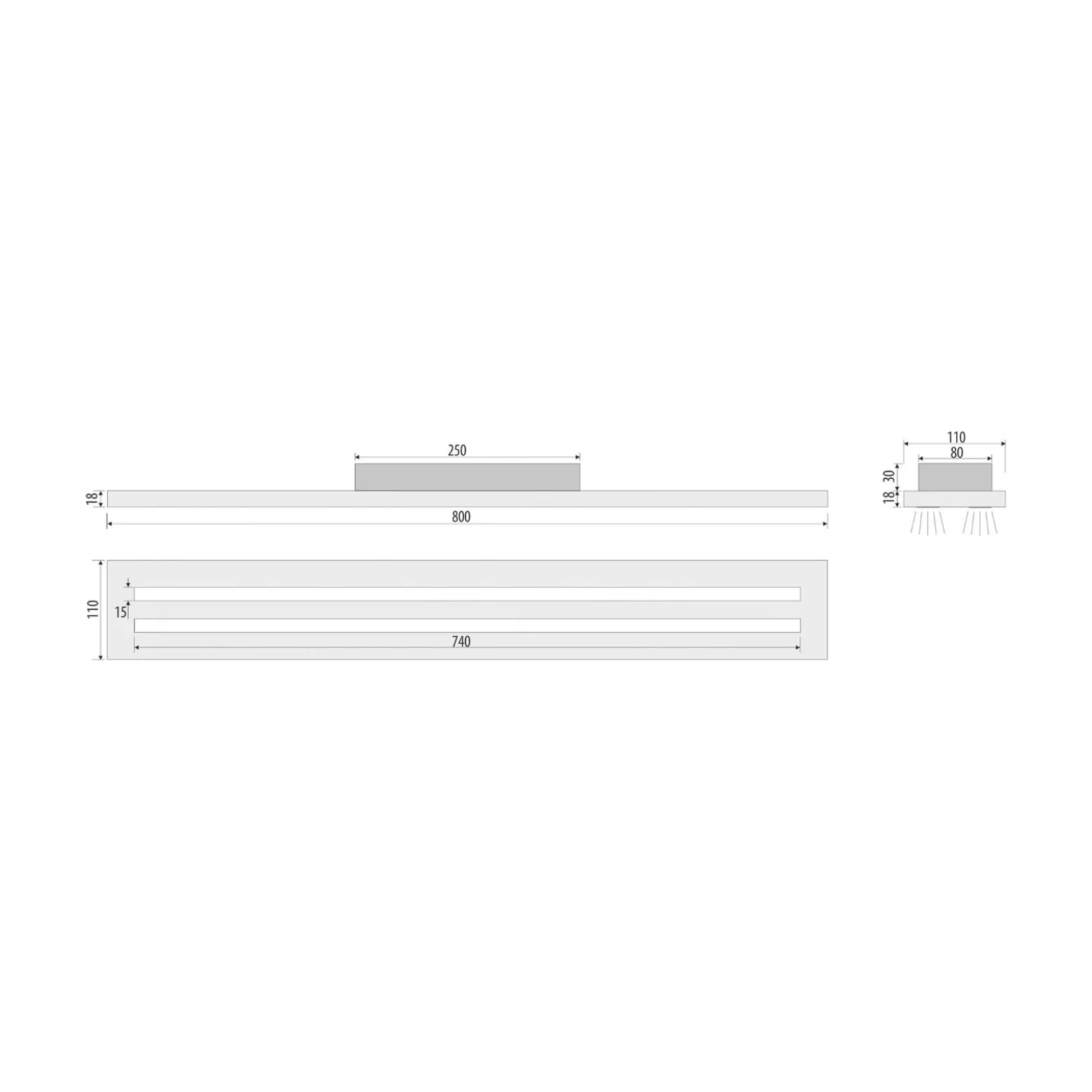 LED-Deckenleuchte Woody, Länge 80 cm, Eiche/schwarz, 3.000 K