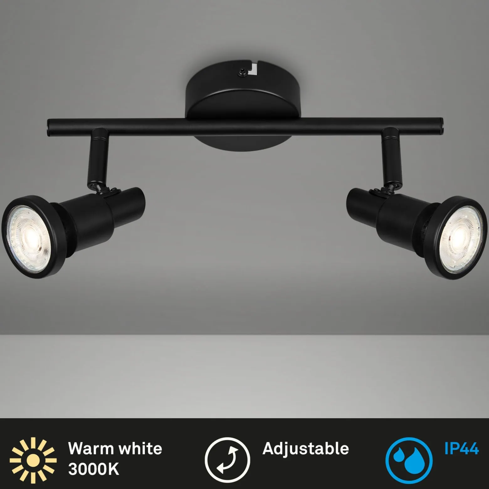 LED-Deckenspot Flamo IP44 2-flg justierbar schwarz