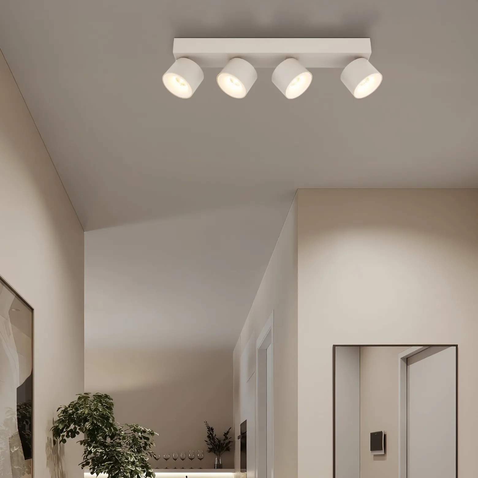 LED-Deckenstrahler Rae, sandfarben, Metall, 4-flammig, 46 cm