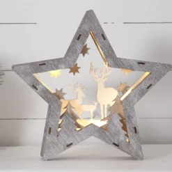 LED-Dekostern Fauna aus Holz, Höhe 24 cm