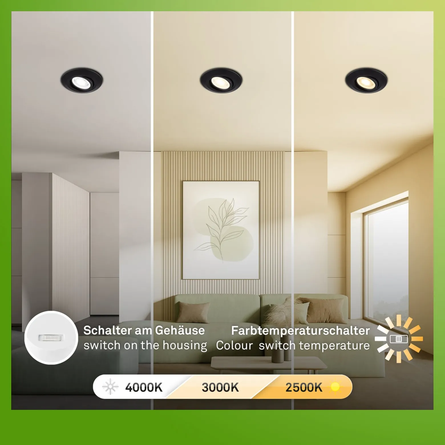 LED-Einbauleuchte Klira, schwarz, schwenkbar, dimmbar, 3er