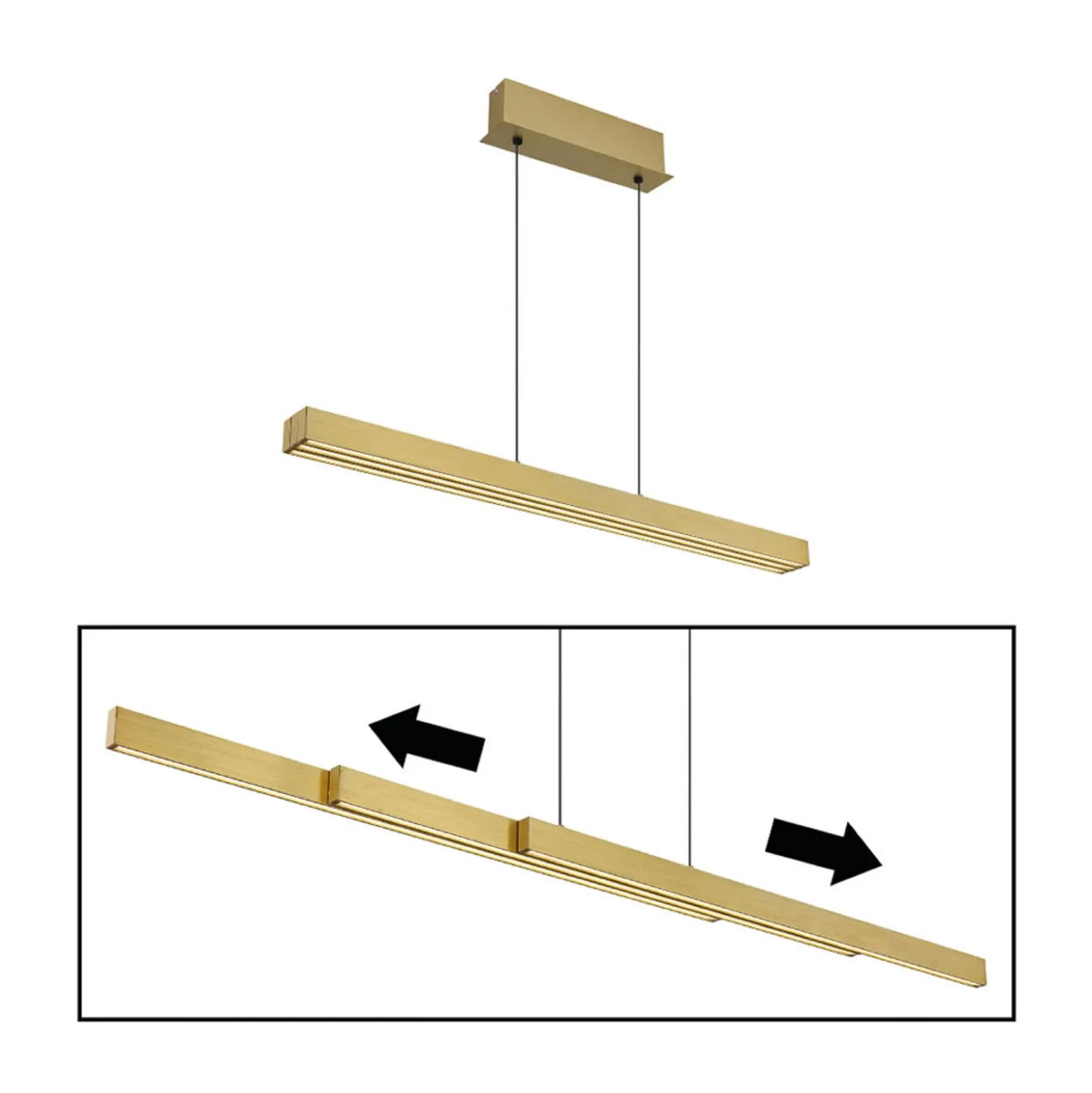 LED-Hängelampe Ethan, messingfarben, 150 cm, ausziehbar