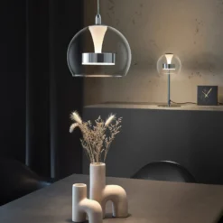 LED-Hängelampe Flynt, Ø 20 cm, chromfarben, Metall/Glas, CCT