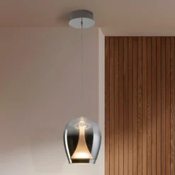 LED-Hängelampe Suspiro, Ø 18 cm, chromfarben/rauchgrau, Glas