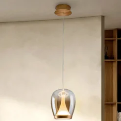 LED-Hängelampe Suspiro, Ø 18 cm, gold-/amberfarben, Glas