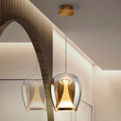 LED-Hängelampe Suspiro, Ø 25 cm, gold-/amberfarben, Glas