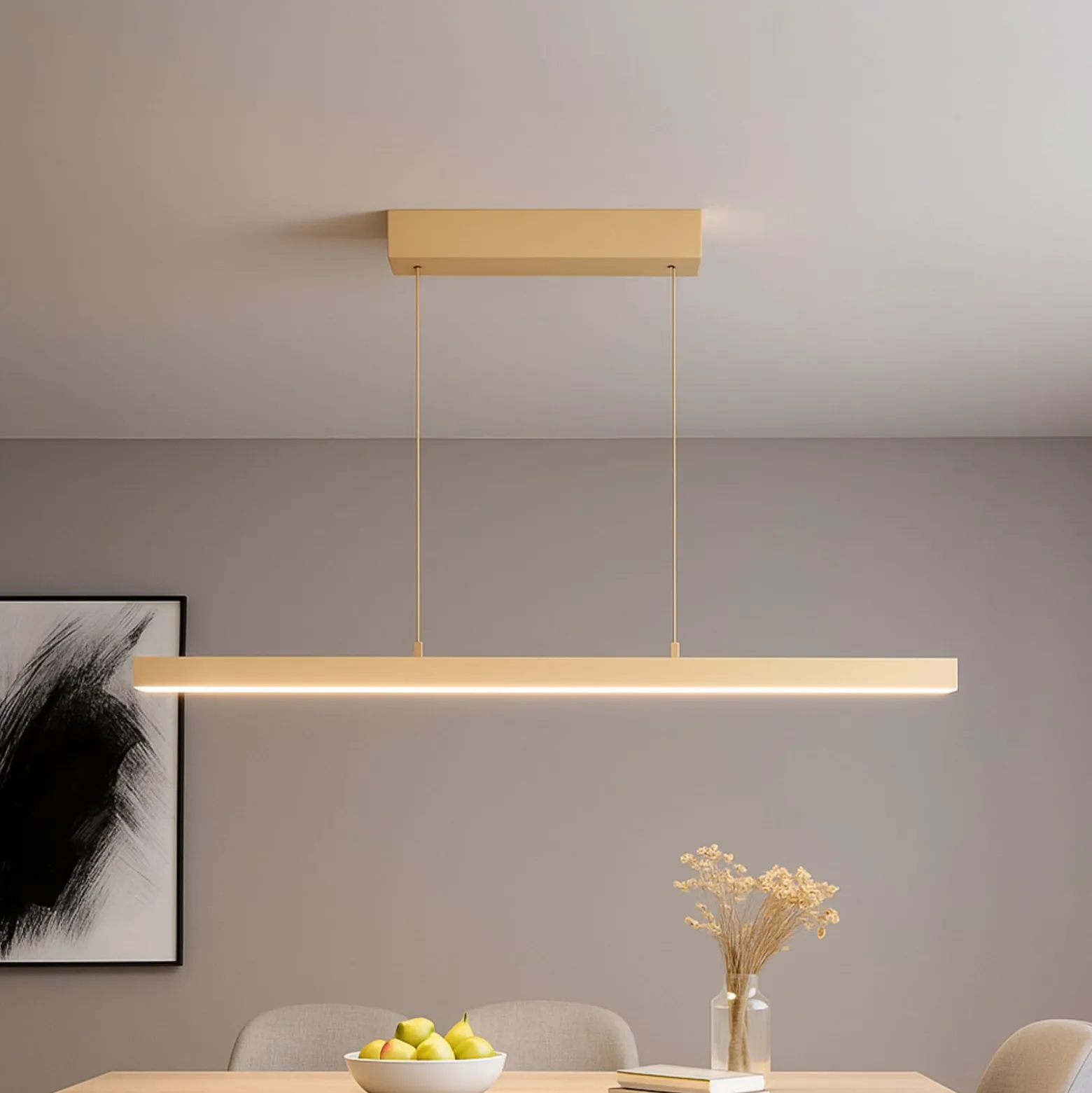 LED-Hängelampe Vayana, Länge 114 cm, sandfarben, Metall, CCT