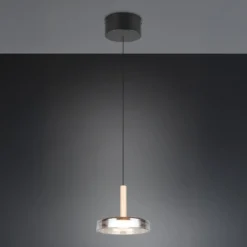 LED-Hängeleuchte Celeste, chrom/holz, Ø 22 cm, Glas, dimmbar